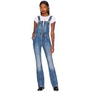 Free People Camilla Overalls Blue Denim Jumpsuit Slim Bootcut Size S